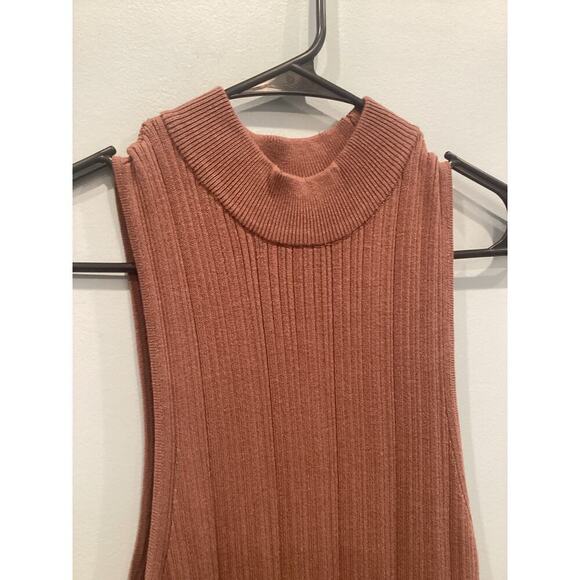 Wayf Womens Midi Dress Size Large L Brown Ribbed Minimalist Beachy Mock Neck - Picture 7 of 11